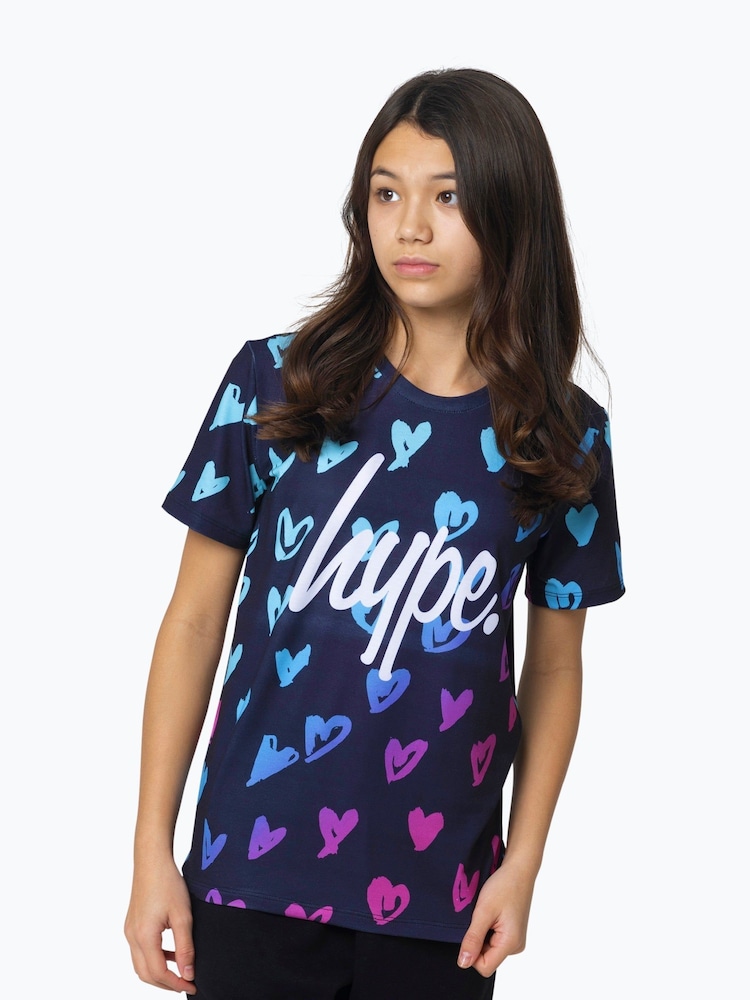 Hype Girls Multi Scribble Hearts Black T-Shirt - Image 1 of 3