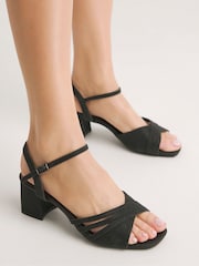 JD Williams Black Metallic Halter Back Sandals In Extra Wide Fit - Image 1 of 4