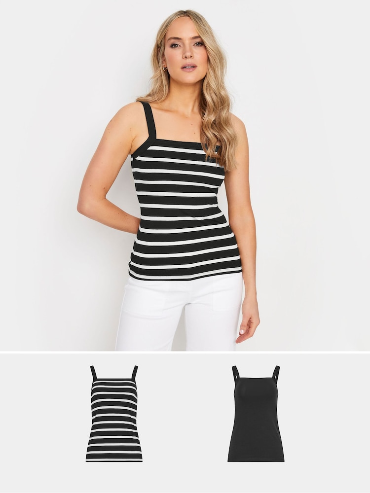 Long Tall Sally Black 2 PACK Striped Cami Tops - Image 1 of 6