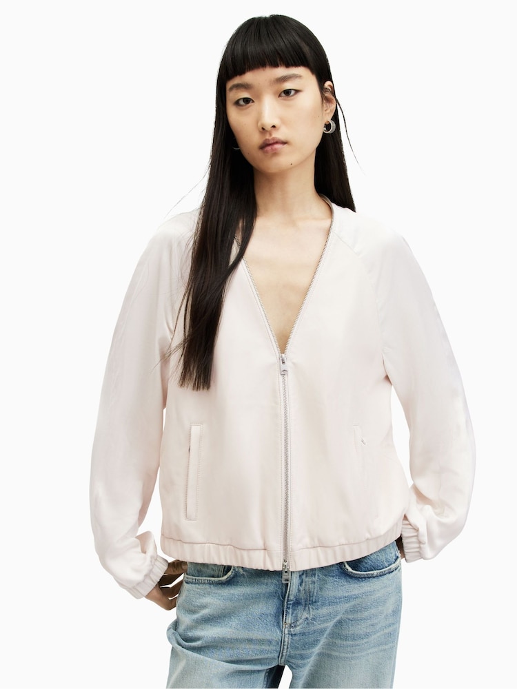 AllSaints White Helton Bomber Jacket - Image 1 of 8
