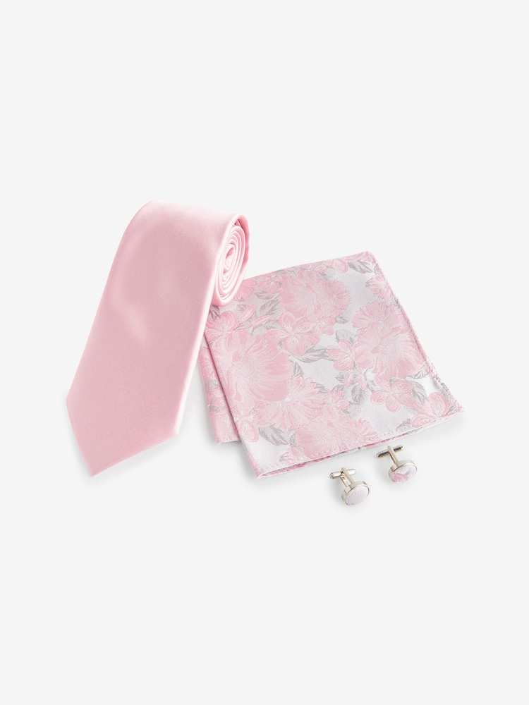 Rose - Coffret cadeau cravate en soie, mouchoir de poche et boutons de manchette en soie - Image 3 of 6