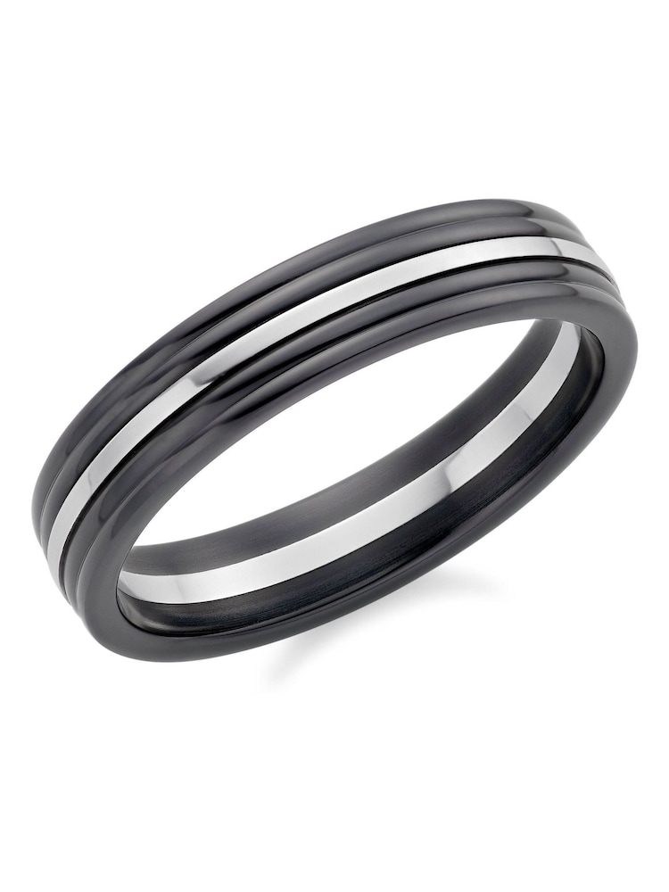 Beaverbrooks Platinum and Zirconium Men’s Wedding Ring - Image 1 of 5