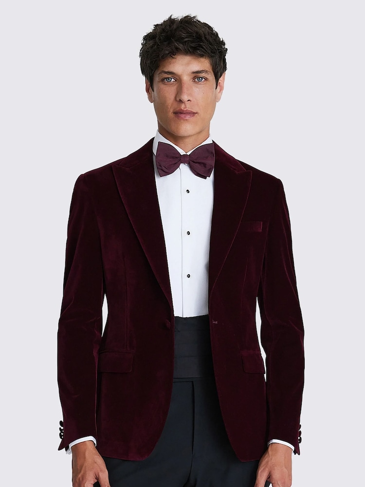 MOSS Burgundy Red Slim Fit Velvet Jacket - Image 1 of 6