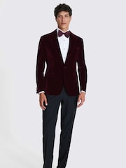 MOSS Burgundy Red Slim Fit Velvet Jacket - Image 3 of 6