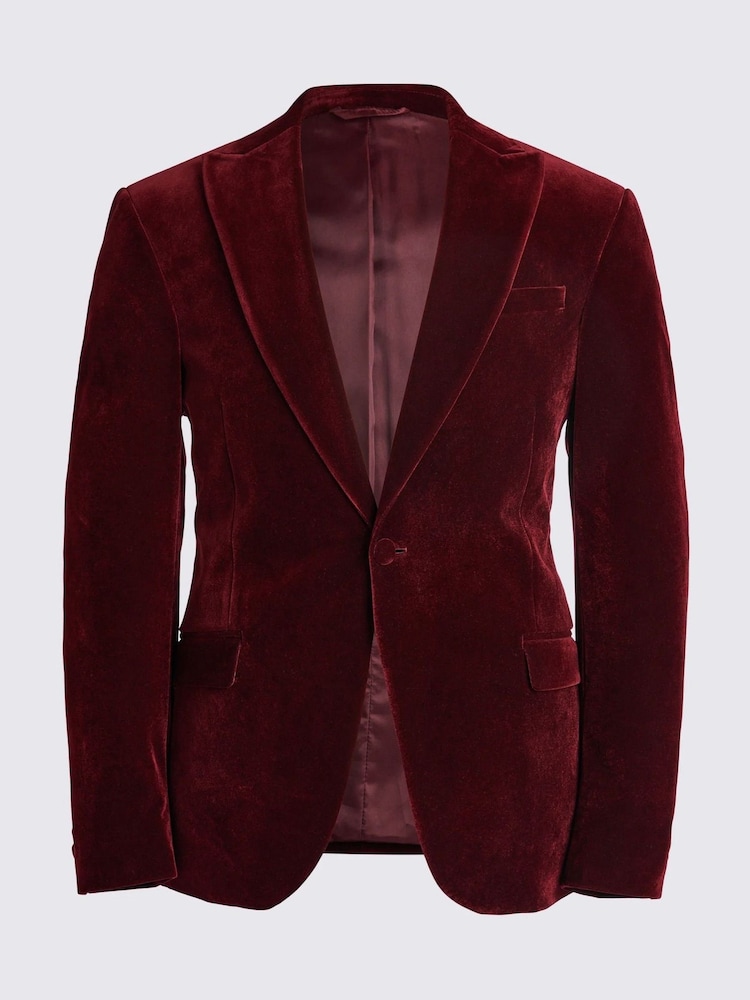 MOSS Burgundy Red Slim Fit Velvet Jacket - Image 6 of 6