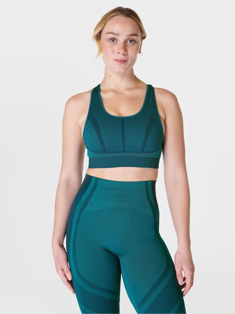 Sweaty Betty Reef Teal Blue Silhouette Sculpt Seamless Sports Bra - Image 1 of 6