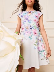 Lipsy White Floral Cut Out Scuba Dress (5-16yrs) - Image 2 of 4