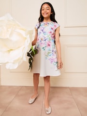 Lipsy White Floral Cut Out Scuba Dress (5-16yrs) - Image 3 of 4