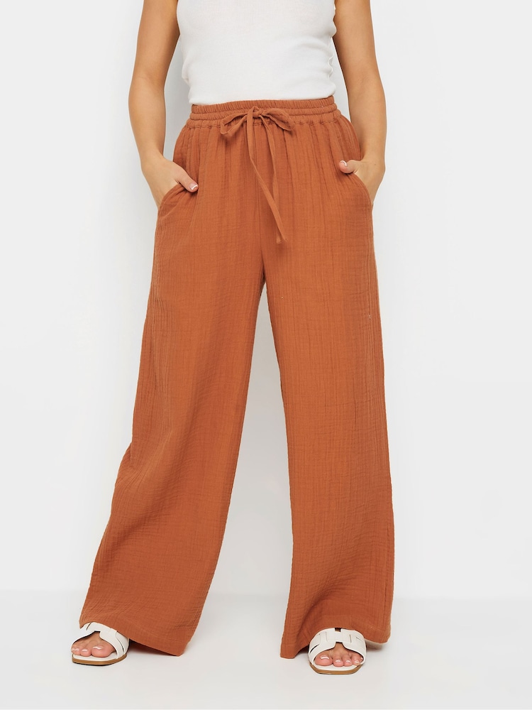 PixieGirl Petite Orange Bonded Tie Waist 100% Cotton Trousers - Image 2 of 5