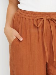 PixieGirl Petite Orange Bonded Tie Waist 100% Cotton Trousers - Image 4 of 5