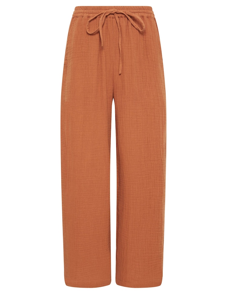 PixieGirl Petite Orange Bonded Tie Waist 100% Cotton Trousers - Image 5 of 5