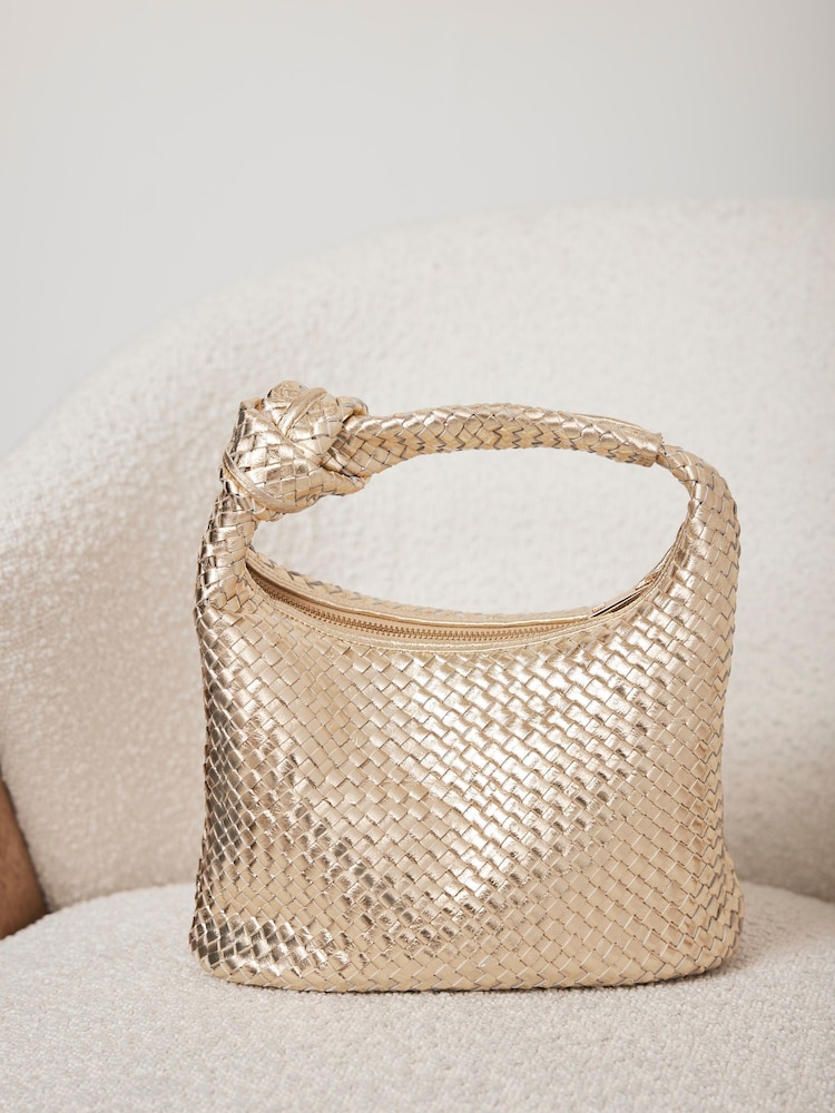 Mint Velvet Gold Woven Knot Handle Bag - Image 1 of 4
