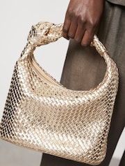 Mint Velvet Gold Woven Knot Handle Bag - Image 2 of 4