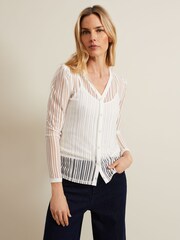 Phase Eight Cream Loraine Linear Burnout Top - Image 1 of 6