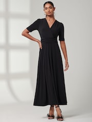 Jolie Moi Black Plain Jersey Wrap Front Maxi Dress - Image 1 of 6