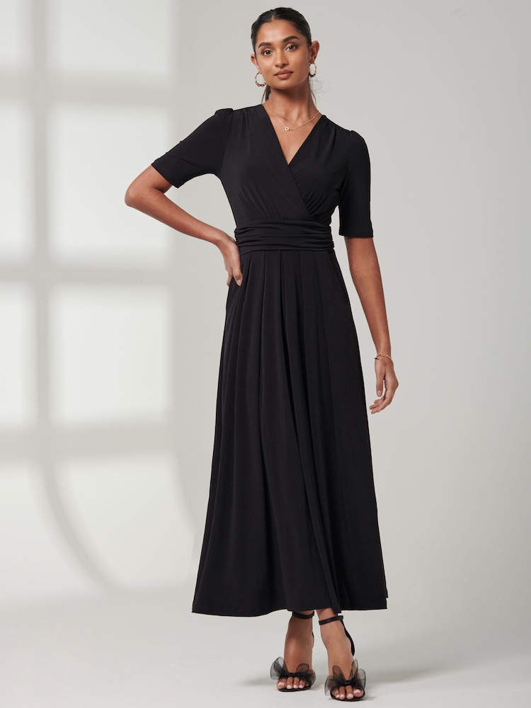 Jolie Moi Black Plain Jersey Wrap Front Maxi Dress - Image 1 of 6