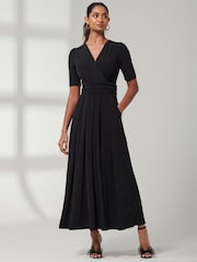 Jolie Moi Black Plain Jersey Wrap Front Maxi Dress - Image 4 of 6