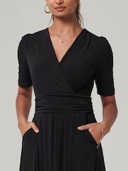 Jolie Moi Black Plain Jersey Wrap Front Maxi Dress - Image 6 of 6