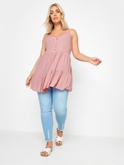 Yours Curve Pink YOURS Curve Dusty Pink Crinkle Tiered Vest Top - Image 1 of 2