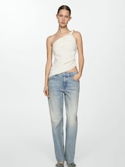 Mango Blue Straight Low Waist 100% Cotton Jeans - Image 1 of 7