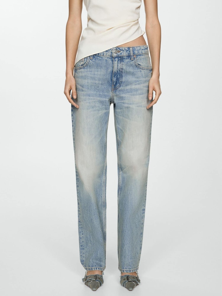Mango Blue Straight Low Waist 100% Cotton Jeans - Image 3 of 7