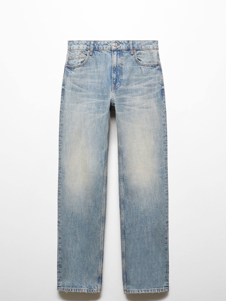 Mango Blue Straight Low Waist 100% Cotton Jeans - Image 6 of 7