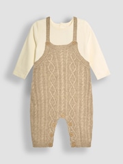 JoJo Maman Bébé Fawn Brown Cable Knit Dungarees & Top Baby Set - Image 1 of 9
