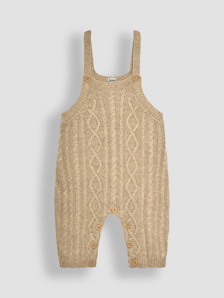 JoJo Maman Bébé Fawn Brown Cable Knit Dungarees & Top Baby Set - Image 2 of 9