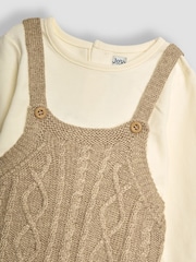 JoJo Maman Bébé Fawn Brown Cable Knit Dungarees & Top Baby Set - Image 6 of 9