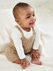 JoJo Maman Bébé Fawn Brown Cable Knit Dungarees & Top Baby Set - Image 7 of 9