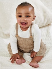 JoJo Maman Bébé Fawn Brown Cable Knit Dungarees & Top Baby Set - Image 9 of 9