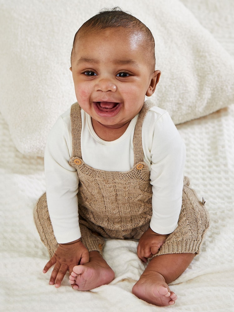 JoJo Maman Bébé Fawn Brown Cable Knit Dungarees & Top Baby Set - Image 9 of 9