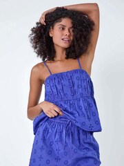 Dusk Blue 100% Cotton Broderie Anglaise Shorts - Image 1 of 5