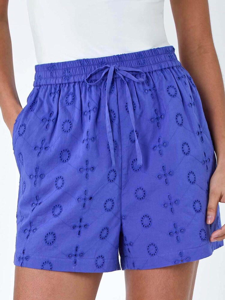 Dusk Blue 100% Cotton Broderie Anglaise Shorts - Image 5 of 5