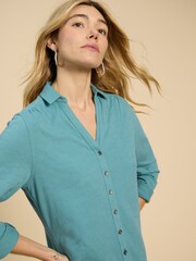 White Stuff Blue Textured Annie Shirt - Image 4 of 7