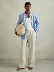 Reiss Blue Belle Linen Button-Through Shirt - Image 1 of 5