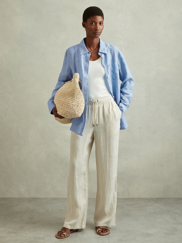 Reiss Blue Belle Linen Button-Through Shirt - Image 1 of 5