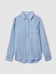 Reiss Blue Belle Linen Button-Through Shirt - Image 2 of 5
