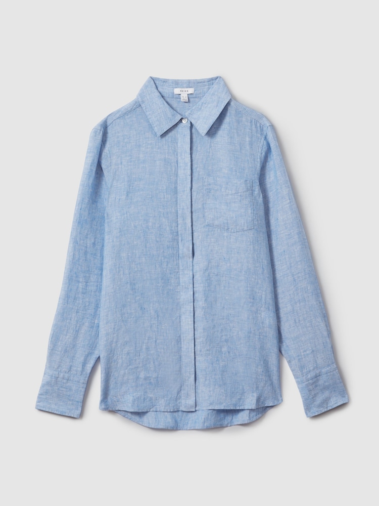 Reiss Blue Belle Linen Button-Through Shirt - Image 2 of 5