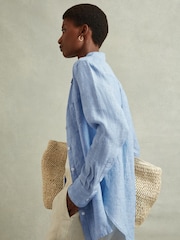 Reiss Blue Belle Linen Button-Through Shirt - Image 3 of 5