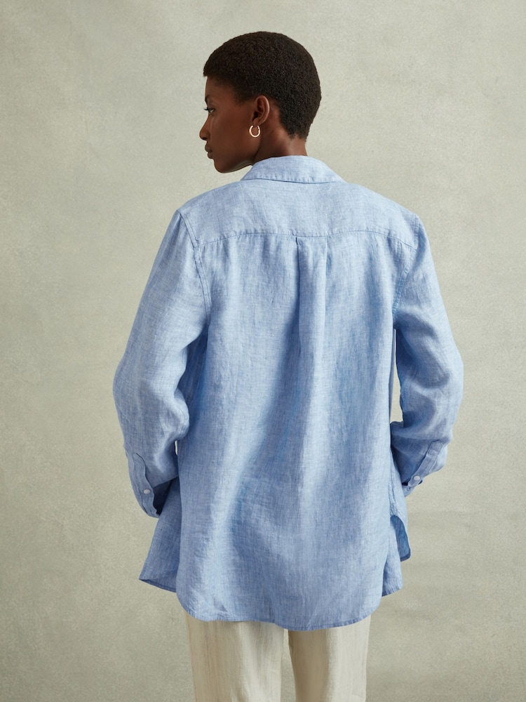 Reiss Blue Belle Linen Button-Through Shirt - Image 4 of 5