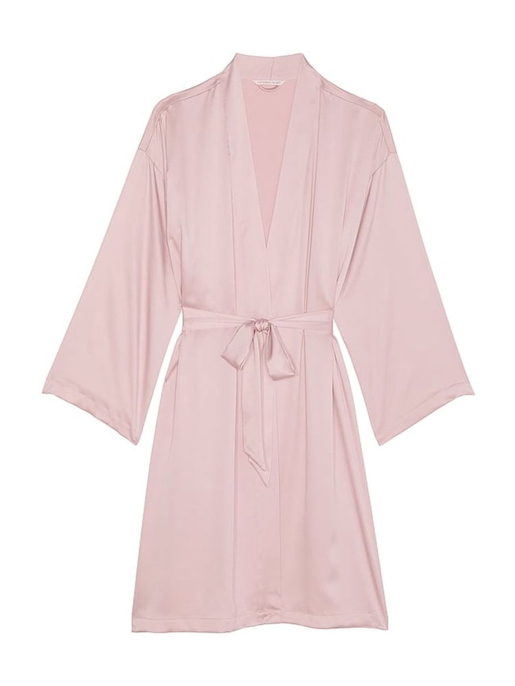 Victoria's Secret Chalk Rose Pink Satin Midi Robe - Image 3 of 3