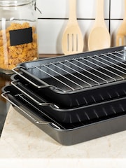 Essentials by Premier Black Set Of Three Roasting Trays With Wire Racks - Image 1 of 6