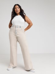 Simply Be Cream Bleach Wash 00s Wide Leg Jeans - Image 1 of 4