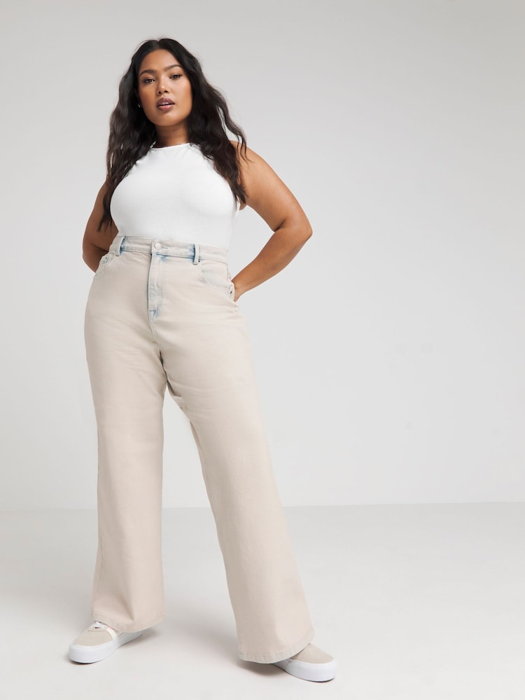 Simply Be Cream Bleach Wash 00s Wide Leg Jeans - Image 1 of 4