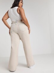 Simply Be Cream Bleach Wash 00s Wide Leg Jeans - Image 3 of 4