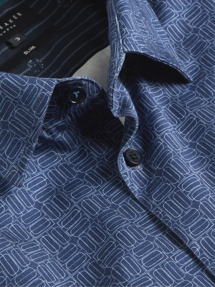 Ted Baker Blue Endover Line Geo Print Shirt - Image 6 of 6