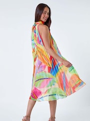 Roman Orange Tropical Halter Neck Pleated Dress - Image 3 of 5
