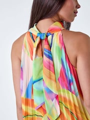 Roman Orange Tropical Halter Neck Pleated Dress - Image 5 of 5