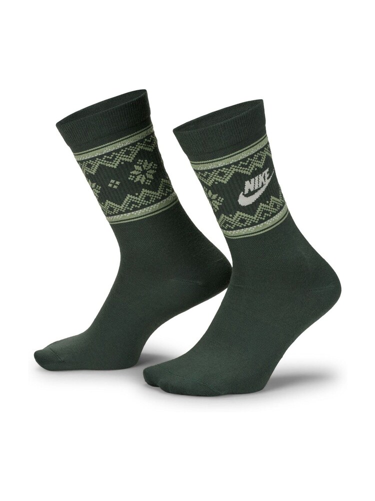 Nike Green Essential Crew Fairisle Pattern Socks 1 Pack - Image 1 of 4